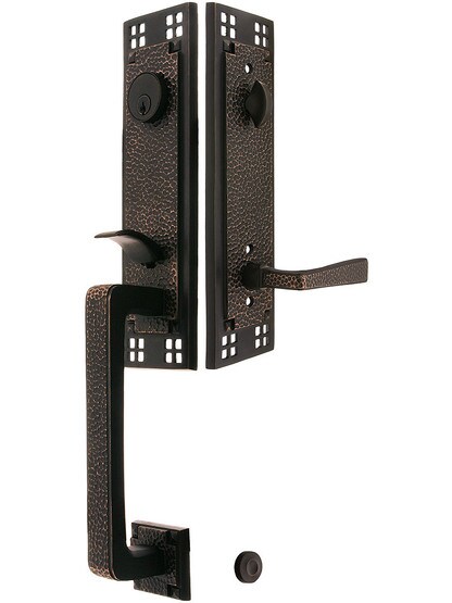Arts and Crafts Style Tubular Handleset in Oil Rubbed Bronze with Left Hand Hammered Lever and .